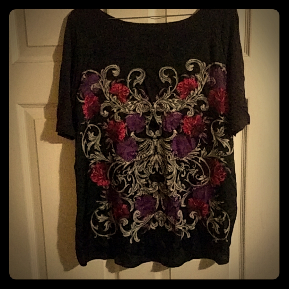 Beautiful black with flower baroque print top